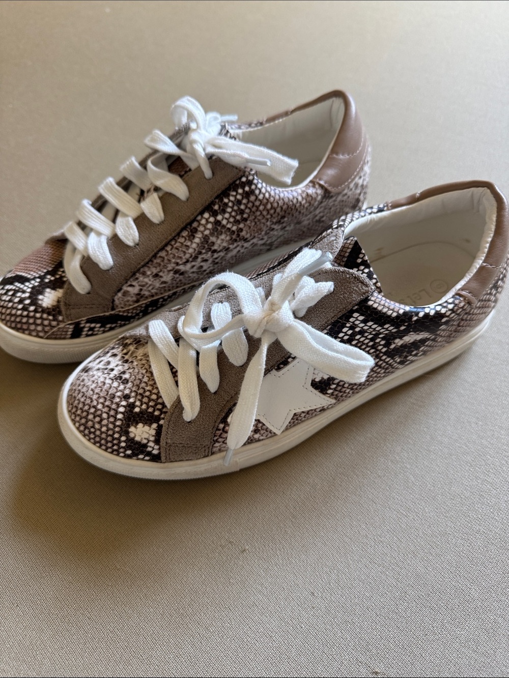 Vintage Havana Taupe Snake-Print Low-Top Sneakers with White Star